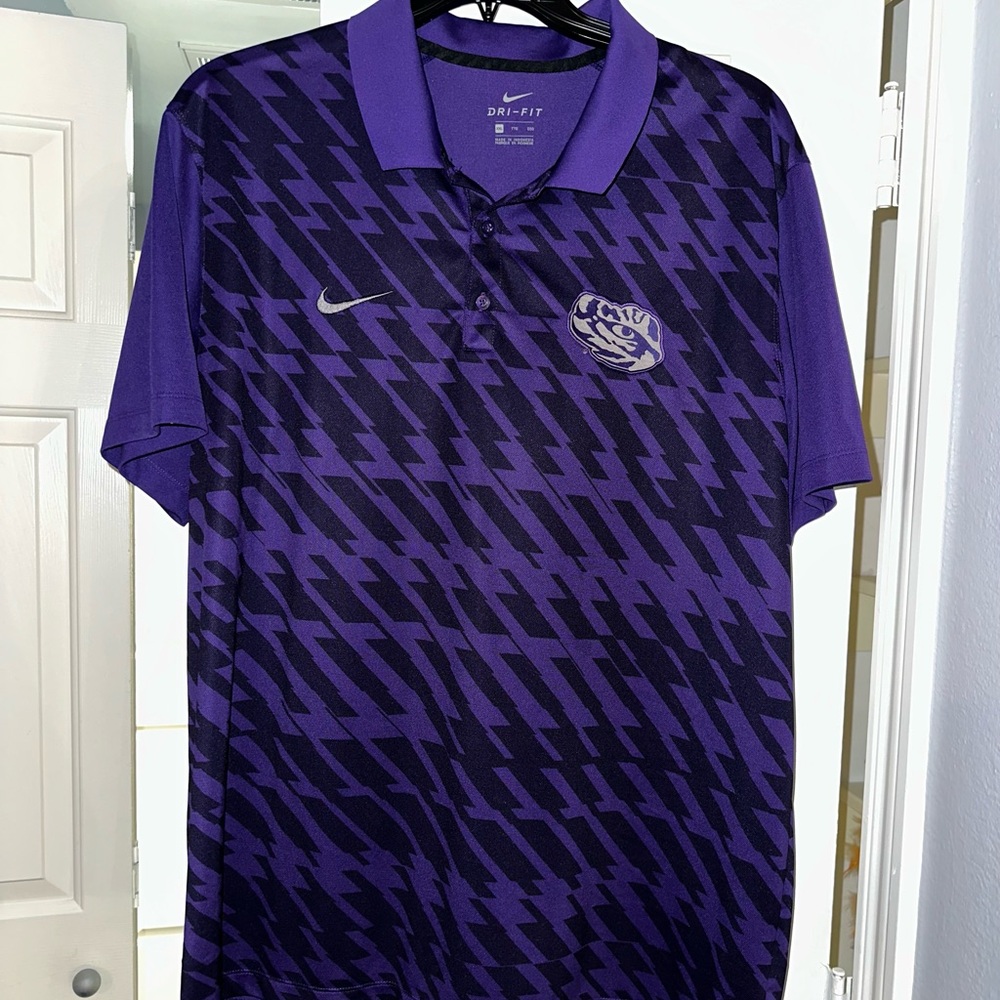 LSU Tigers Nike DriFit Purple and Black Men's Polo Shirt. Stitched Logo